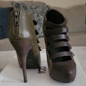Brown and olive green booties